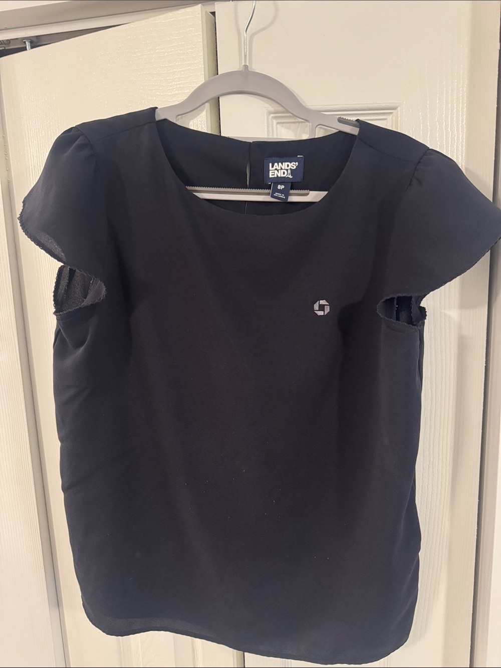 Chase Apparel Lands' End Blue Flutter Sleeve Women's Blouse